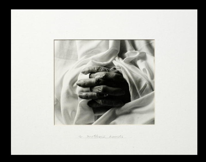 a mother's hands b/w photo